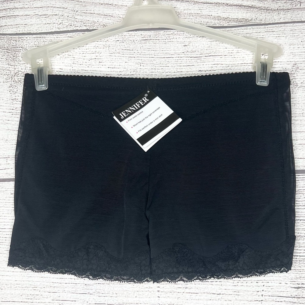 NWT Jennifer Lingerie Black Lace Trim Butt Lifter Butt Shaper Shorts Size Large